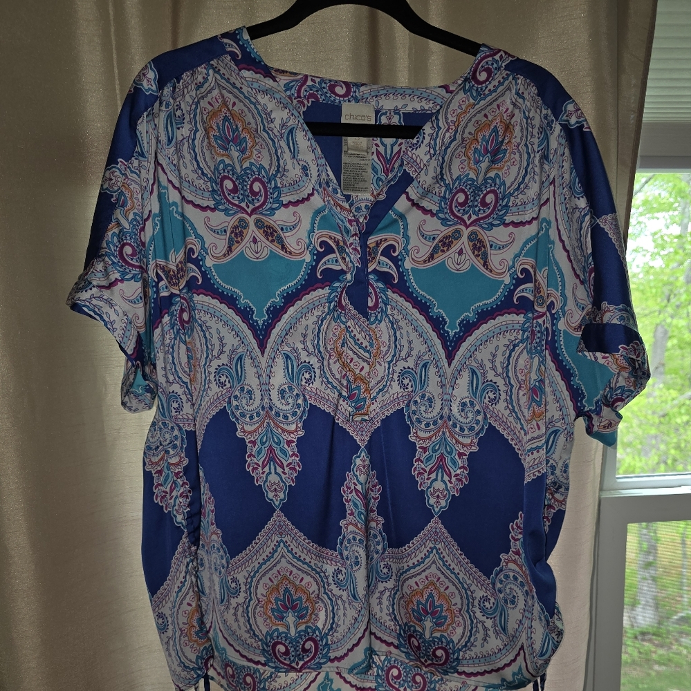 Chicos Paisley Print Blue Top